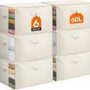 Lifewit Canvas Cotton Comforter Storage Bags with Zipper 6 Pack, 60L Breathable Foldable Clothing Containers, Linen Sweater Organizers Boxes for Clothes, Blankets, Pillows, Duvets, Bedding