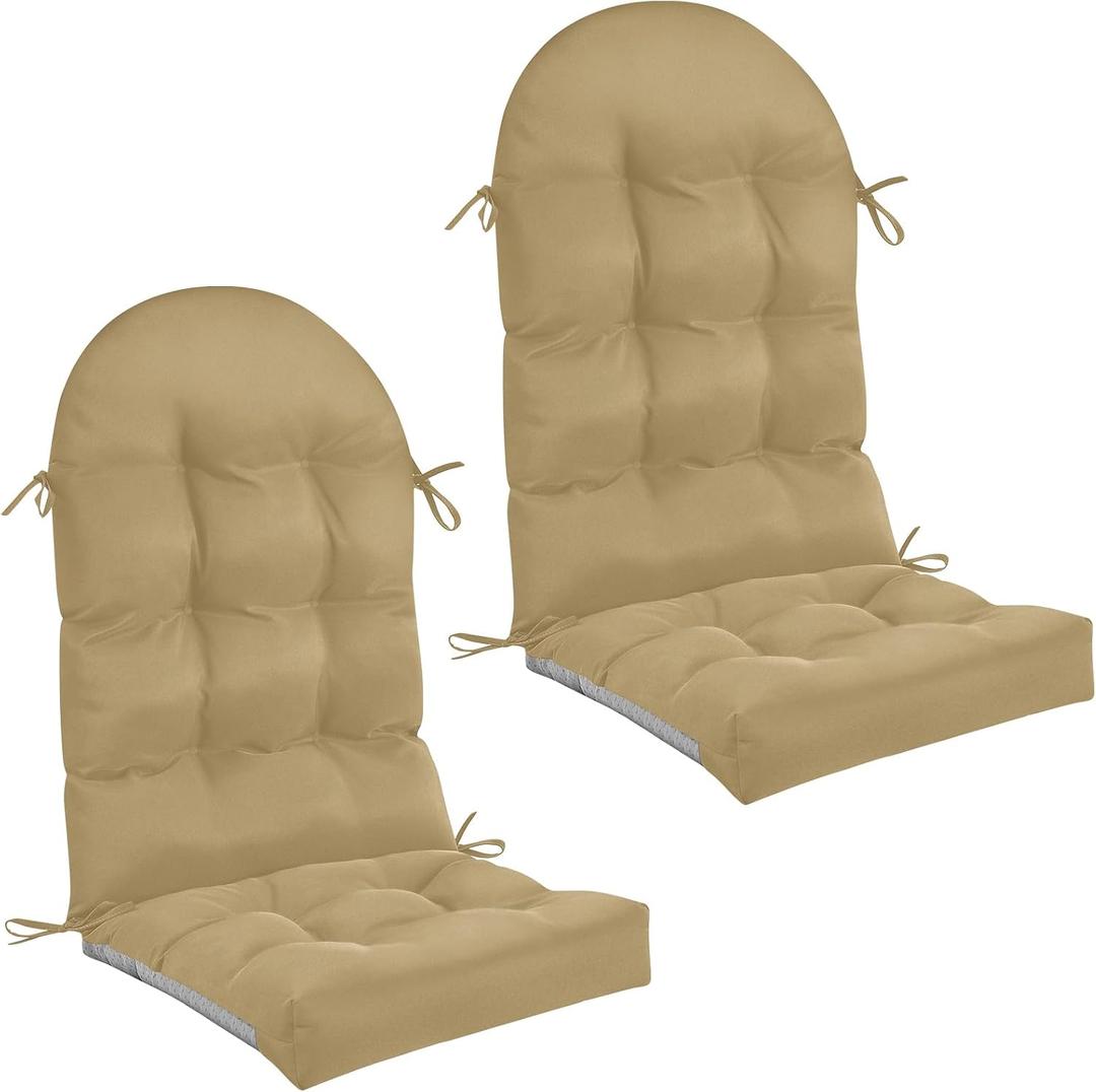 Geelin 2 Pcs Outdoor Patio Chair Cushion Thick High Back Adirondack Chair Cushion Tufted Weather & Fade Resistant Anti-Slip Outside Rocking Chairs Pads with Ties 44 x 19 x 4 Inch (Brown)