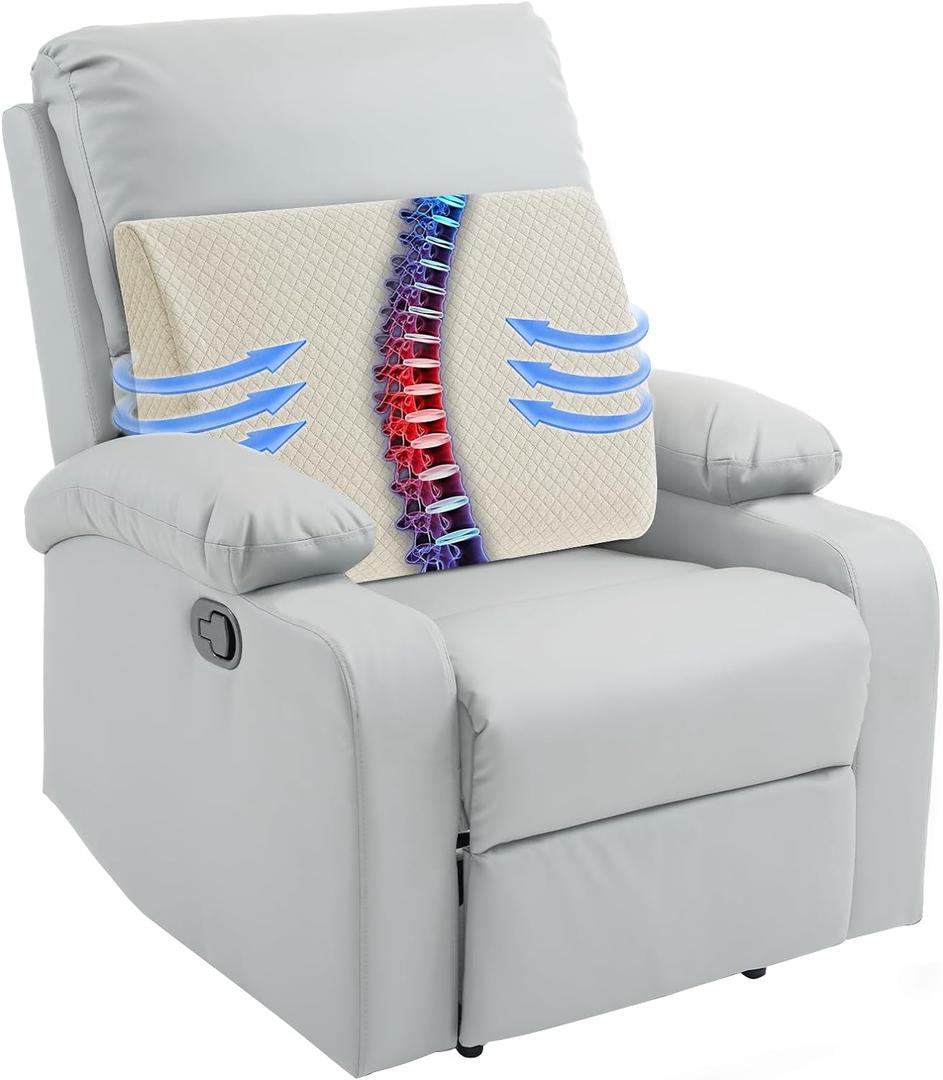 HOMBYS Lumbar Support Pillow for Recliner Chair, Memory Foam Back Support Cushion for Elderly,Extra Large Lumbar Support Pillow,Thick Backrest for Home Reading (Khaki, 20x13.5"x5")