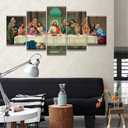 LSIUHWUWI 5 Piece Last Supper Wall Art for Living Room Wall Decor Prints Canvas Poster Christ Religious Painting with Frame Modern Artwork Jesus Christian Pictures Bedroom Decoration Ready to Hang, 40X20inch