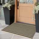 OJIA Front Door Mat Outside Entrance 24"x35" Front Door Rug Washable Porch Rug Woven Striped Outdoor Rugs Entryway Rugs Indoor Small Area Rug for Kitchen Entry Bathroom, Tan/Black