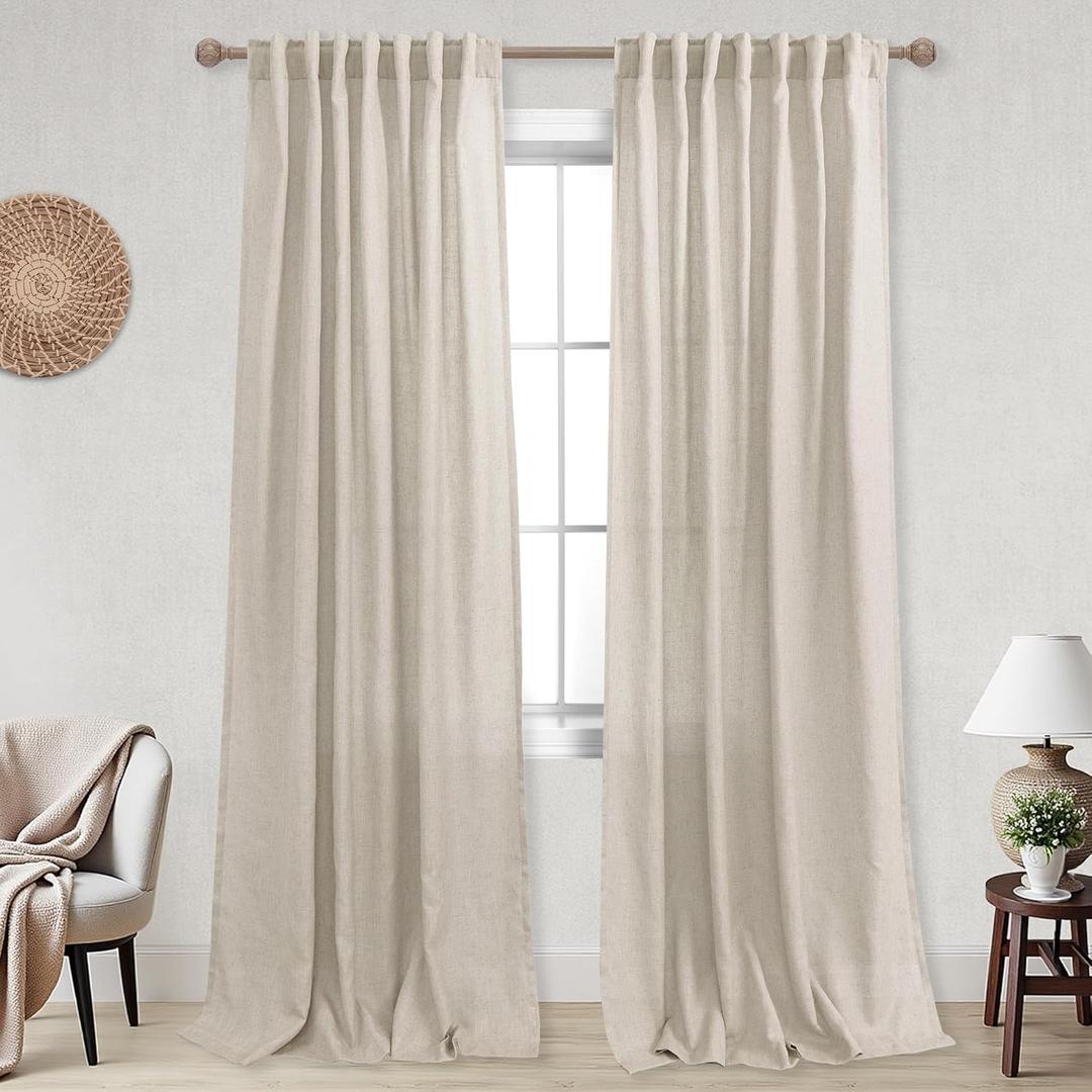 KOUFALL Linen Back Tab Rod Pocket Tan Beige Sheer Curtains 52x90 Inch Length for Bedroom Living Room