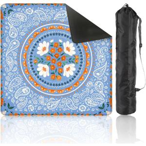 Mahjong Mat with Carrying Bag 31.5" x 31.5" Non-Slip Noise Reduction Floral Mandala Blue White Paisley Motifs Orange Flowers Table Mat for Mahjong Poker Dominoes Card Board Tile Games (Color6)