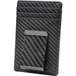 Travelambo Money Clip for Men Carbon Fiber Clip Wallet Leather Slim Minimalist Card Holder RFID Blocking (Weaved Black)