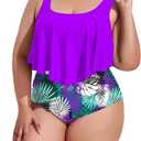 Mooncore Womens Plus Size Swimsuit High Waisted Tankini Bathing Suits Two Piece Flounce Bikini Swimsuit (F8)