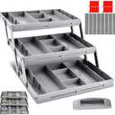 Multi Level Smart Drawer Organizer, 3 Tier Expandable Desk Organizer with Dividers Stickers and Drawer Pull, Collapsible Storage Tray for Make Up, Jewelry and Small Office Supplies