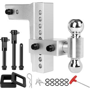 YIZBAP Adjustable Trailer Hitch, Towing Ball Mount, Fits 2.5-Inch Receiver, 8-Inch Drop/Rise Aluminum Drop Hitch, 18500LBS, 2-Inch and 2-5/16-Inch Balls Equipped with 2 latches with Locks