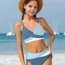 WIQI Girls Swimsuit Bikini Set 2 Piece Bathing Suits Color Block Criss Cross Swimwear Size 9-10 (Blue)