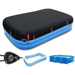 QH.HOME 7x10 Ft Inflatable Pool Cover Fits Pool Under 120" L x 84" W,Built-in Fast Tightening Patented Ratchet and Weight-Bearing Rings,Easy Set 1 Person,Rectangular Above Ground Swimming Pool Cover