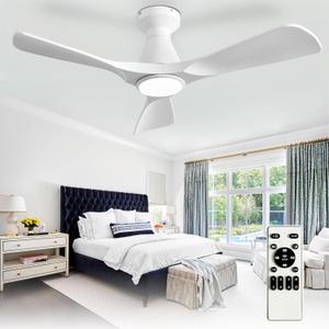 Depuley 42-Inch Ceiling Fans with Lights: White 3 Blade Flush Mount Low Profile Ceiling Fan for Bedroom - Dimmable Indoor Outdoor Fan with Remote Control Ultra Quiet DC Motor Timer