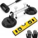 4PCS Floor Gap Repair Tool, Adjustable Seam Setter Tool with Vacuum Suction Cup Rubber Mallet Aluminum Alloy Leveling Tool for Marble Glass (not for Rough or Uneven Surfaces)