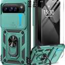 Taisairu for Google Pixel 10 Case/Pixel 10 Pro Case with Screen Protector & Slide Camera Lens Cover,Built-in Ring Stand Protective Phone Case for Pixel 10 Case/Google Pixel 10 Pro Case (Green)