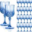 Plastic Goblets Plastic Glasses 24 PCS, 7oz Blue Goblets Glassware Disposable Cups for Wedding Reception, Grand Event Party Supplies