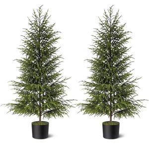4FT 2Pcs Artificial Norfolk Pine Potted Christmas Tree for Front Door Decor