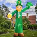 12 Ft St Patricks Day Decorations Inflatable Leprechaun, Blow up Leprechaun Hold Shamrocks Beer Build-in LED Light for Yard Garden Decorations, Indoor and Outdoor Theme Party Yard, Garden, Lawn Decor