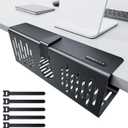 NODOCA No Drill Under Desk Cable Management Tray, 14'' Wire Management, Punch-Free Clamp on, Metal Cable Tray, Wire Organizer Under Desk, Under Desk Basket for Office and Home, Black (Clip-on14''1pc)