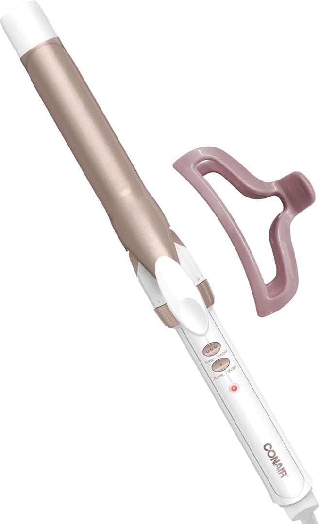 Conair Double Ceramic 1-Inch Curling Iron with Claw Clip, 1-Inch Barrel Creates Classic Curls, Hair Curler for Use on Short, Medium, & Long Hair, White/Rose Gold