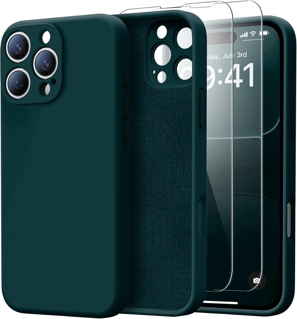 for iPhone 16 Pro Max Case with 2 Screen Protectors - Compatible with Magsafe - Upgraded Camera Protection - Liquid Silicone Protective Phone Case 6.9" for Men, Women,Girls - Pine Green