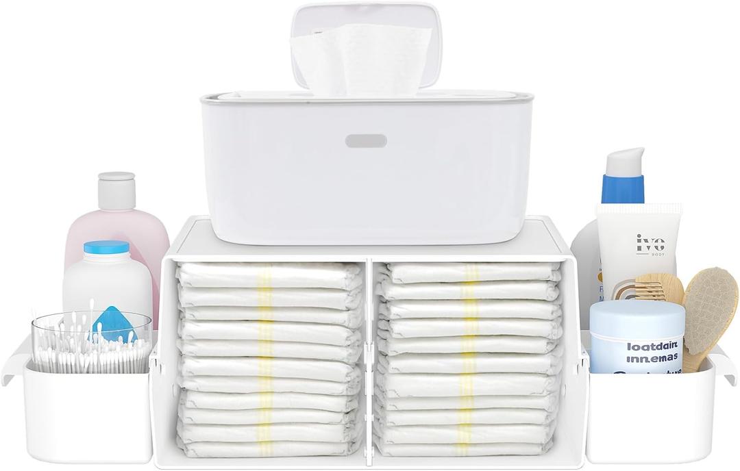 Lifewit Baby Diaper Caddy Organizer, Changing Table Organizer with Handle, Plastic Diapers Change Station Holder, Nursery Wipes Diaper Storage for Diapers, Wipes, and More Baby Stuff, White