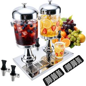 4.2 Gallon Drink Dispensers for Parties, Leakproof Stainless Steel Beverage Dispenser with Stand, 4 Spigots & 4 Drip Trays, Hot & Cold Juice Dispenser with Ice Core for Lemonade, Sun Tea