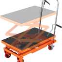VEVOR Hydraulic Lift Table Cart, 330 lbs Load Capacity, 50-Inch Lifting Height, Manual Single Scissor Lift Table with Non-Slip Pad and 4 Wheels, Orange, Alloy Steel