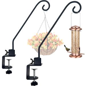 Heavy Duty Deck Hook,Courtyard Decoration,Pole 16.5Long Metal Deck Railing Hooks for Hanging Bird Feeders,Planters,Suet Baskets,Lanterns,Wind Chimes,Clamp Mounted,Under 18 LBS(2 Pack)
