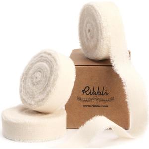 Ribbli 3 Rolls Ivory Ribbon 5/8 Inch x 18Yards Cream White Handmade Cotton Frayed Fringe Ribbons for Wrapping Wedding Invites Bridal Bouquets Baby Shower DIY Crafts Home Decor