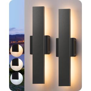 EDISHINE 2 Pack LED Outdoor Wall Lights Dimmable, 3000K 4000K 5000K, 15.7" Modern Black Outdoor Wall Sconce, IP65 Waterproof, Linear Exterior Wall Light for Entrance, Hallway, Garage, Porch