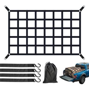 Cargo Net for Pickup Truck Bed, Heavy Duty 1100LBS Capacity, Adjustable Cam Buckles & S-Hooks, Thick Herringbone Nylon Mesh with Drawstring Storage Bag for Trailers and Trucks