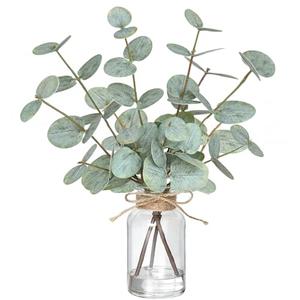 Piklado Fake Eucalyptus Stems in Vase with Faux Water,Artificial Plants Eucalyptus Leaves for Shelf Desk Bathroom Farmhouse Room Coffee Table Faux Greenery Plants Decorations (Green)
