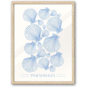 EcoHest Christian Bible Verse Framed Wall Art, Large 16x20in OAK Wood Trendy Seashell Nautical Scripture Quote Canvas Wall Art, Psalm 104:25 Home Decor, Beige Logs Set of 1 for Bedroom Living Room