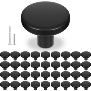 36 Pack Black Cabinet Knobs, Matte Black Zinc Alloy Drawer Pulls, 1-1/5 Inch Round Kitchen Hardware for Dresser, Wardrobe, Closet, and Bathroom Furniture