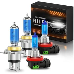 Fits for 2007-2014 Honda CRV Halogen Headlight Bulbs Combo, Ultra Bright 5000K White Halogen Bulbs and Fog Light Bulbs, Plug and Play, 4 Pack