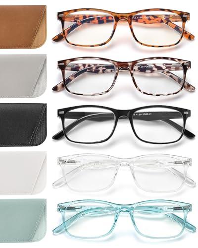 JOLISU 5 Pack Reading Glasses For Women,Spring Hinges, Sturdy and Durable (1.50)