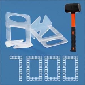 Tile Leveling System 1/8" Spacers Tile Leveler Clips DIY Tile Leveler Spacers 7000 Pcs and Tools Harden Rubber Mallet Hammer 16 oz for Professional Ceramic Tile and Stone Installation