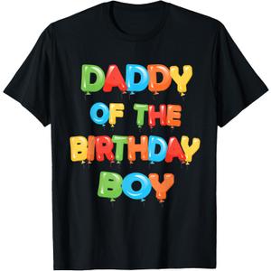 Daddy of The Birthday Boy Balloon Boys Party T-Shirt Small (Black, M)