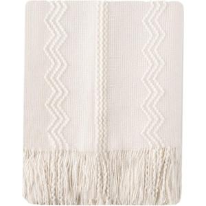 BATTILO HOME Cream Throw Blanket for Couch, Bedroom Decor Boho Throw Blanket, Decorative White Blanket Throw for Sofa Living Room, 50"x60" (50 x 60 in.)
