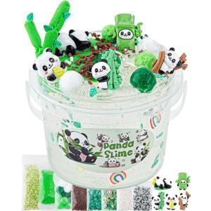 10 FL OZ Panda Clear SlimeBucket, Big Slime Kit with Clay, Slimes Party Favors for Kids, Glimmer Crunchy Slimes Includes 9 Packs of Add-ins, Sensory Experience DIY Toys for Girls and Boys Ages 8-12