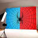 7x5ft Spider Backdrop Spider Web Blue and Red Photography Backdrop Boys Birthday Party Cake Table Decorations Photo Props KUBDJ539