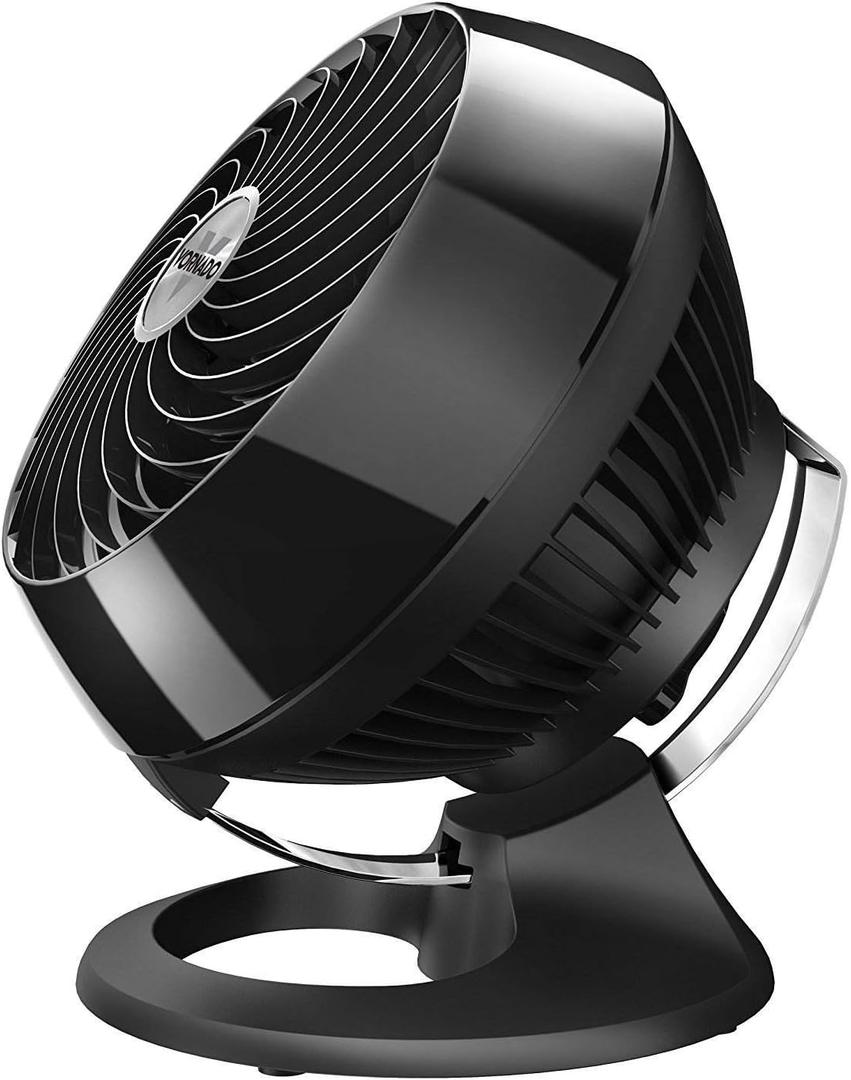 Vornado 460 Small Desk Fan with 3 Speed Settings, Adjustable Tilt Chrome Glide Bar, for Bedroom, Office, Home, Air Circulation up to 70 Feet, Quiet Table Fan, Black