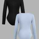 RoseSeek Girl's Long Sleeve Bodysuit Square Neck Leotard Fall Tops