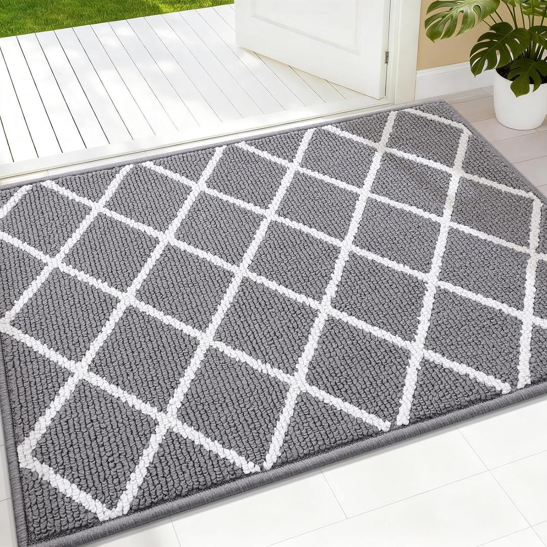 Finchitty Indoor Door Mat, Dirt Resistant and Absorbent, Low-Profile, Non-Slip, Washable Inside Floor Mats for Front Door, Back, and Entrance, 32" x 20", Grey