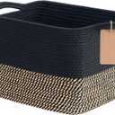 Goodpick Woven Storage Basket for Shelves, Small Wicker Baskets for Shoes,Towel, Toy Baskets Storage Kids, Empty Gift Basket with Handles, 13 x 10 x 9 Inches (Black Jute)
