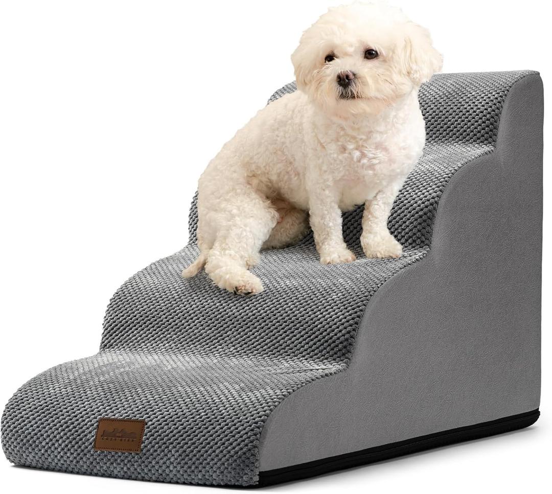 COZY KISS Dog Stairs for Small Dogs 19.7" H, Curved Dog Step for Puppy, Older or Cat, Medium Pet Ramp for Sofa, Couch or Bed, Ladder with High Density Foam, 4 Step, 15.7x28.3x19.7 inch, Grey