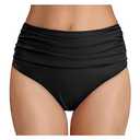 Tempt Me Women's Black High Waisted Bikini Bottom Tummy Control Ruched Bathing Suit Swim Bottom M