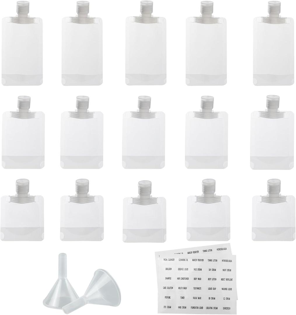 19PCS Travel Pouches for Toiletries, TSA Approved Travel Size Containers, Leak Proof Travel Empty Squeeze Pouches for Shampoo, Conditioner, Lotion & Creams (30/50/100ml)