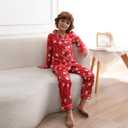 UNICLOUND Matching Family Christmas Pajamas Set, Soft Silk Satin Long Sleeve Button Down Comfy Holiday Loungewear for Couples, Men, Women Lazy Slumber Jammies Party(Sock, Women, X-Large) (Red, XL)