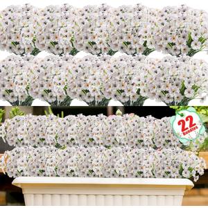 22 Pack Artificial Flowers Outdoor Fake Plants, Faux Flowers UV Resistant with Plastic Plants, Faux Silk Flowers for Outdoors Outside Front Porch Hanging Planter Window Box Garden Decoration(White)