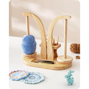 Baffect Yarn Holder Magnetic, Yarn Ball Holder Wooden, Yarn Spindle with Double Spindles, Spinning Yarn Holder for Crochet Lovers (Natural)