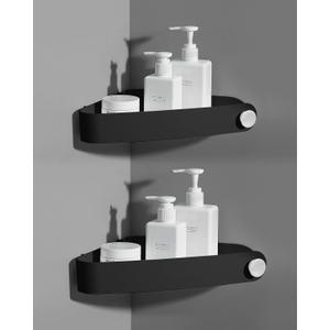 Sotfamily Plastic Shower Caddy Corner (for 90 Only), 2 Pack Adhesive Corner Shower Shelves for Bathroom Organizers and Storage, Black